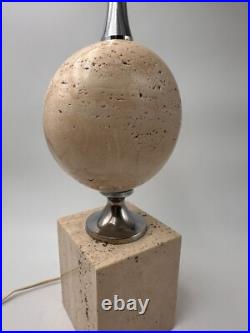 Lampe en travertin et métal chromé de Philippe Barbier, vers 1960's