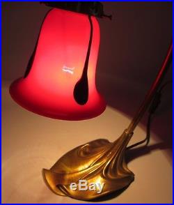 Lampe laiton tulipe Loetz Tango Rouge Michael Powolny Bohême Art Deco