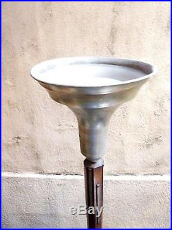 Lampe lampadaire fut cylindrique acajou réflecteur aluminium Art Déco 1930