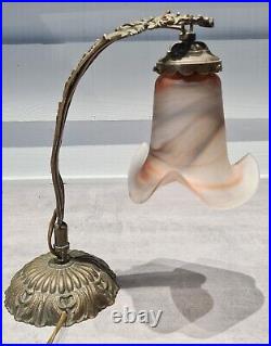 Lampe lanterne art déco bronze tulipe signée Vianne