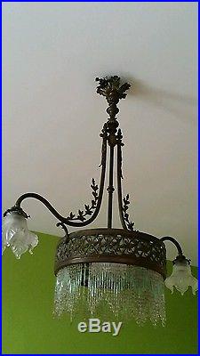 Lampe lustre plafonnier de billard vintage années 1900 1930 design art deco