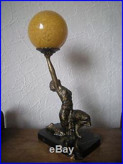 Lampe sculpture art deco 1930 MOLINS statuette femme antique woman statue lamp