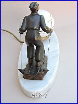 Lampe sculpture art déco skieur marbre régule patine bronze signé L. BRUNSWICK