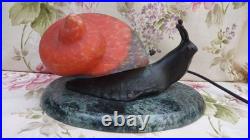 Lampe style Art Déco Escargot Bronze coquille pate de verre socle Marbre Vintage