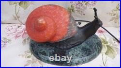 Lampe style Art Déco Escargot Bronze coquille pate de verre socle Marbre Vintage
