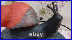 Lampe style Art Déco Escargot Bronze coquille pate de verre socle Marbre Vintage
