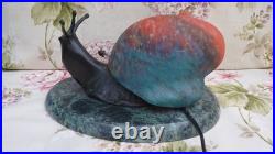 Lampe style Art Déco Escargot Bronze coquille pate de verre socle Marbre Vintage