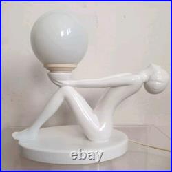 Lampe table faience sculpture femme vintage 70 globe verre style art deco