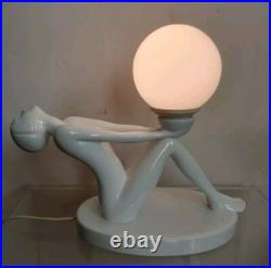 Lampe table faience sculpture femme vintage 70 globe verre style art deco