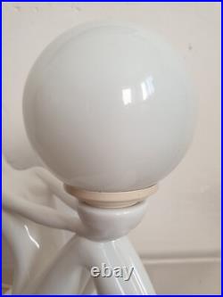 Lampe table faience sculpture femme vintage 70 globe verre style art deco