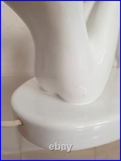 Lampe table faience sculpture femme vintage 70 globe verre style art deco