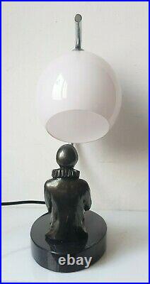 Lampe table regule pierrot Lune verre bronze marbre luminaire light vintage