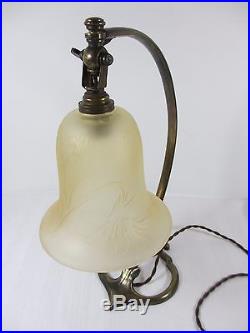 Lampe travail atelier Art Déco verre pressé bronze Bureau 1925 Vianne H 35 cm