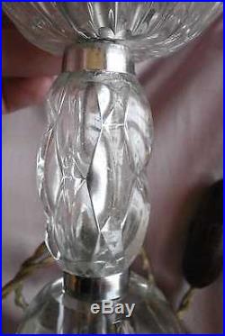 Lampe tulipe Art Déco en verre et métal chromé fil et prise bakélite d'origine