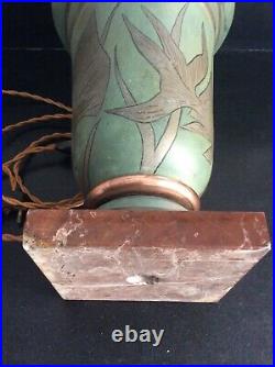 Lampe vase urne art déco décor poissons