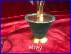 Lampe veilleuse ART DECO brin de muguet 31 cm Laiton Céramique Clochette opaline