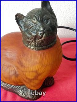 Lampe veilleuse art déco Chat Métal Doré Pâte de Verre