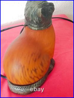 Lampe veilleuse art déco Chat Métal Doré Pâte de Verre