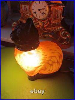 Lampe veilleuse art déco Chat Métal Doré Pâte de Verre