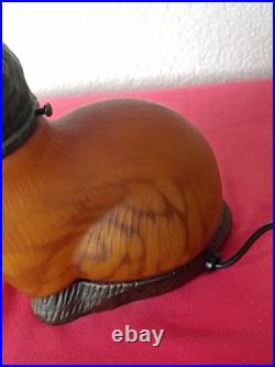 Lampe veilleuse art déco Chat Métal Doré Pâte de Verre