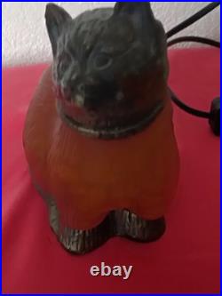 Lampe veilleuse art déco Chat Métal Doré Pâte de Verre