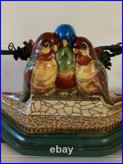 Lampe veilleuse oiseaux en céramique porcelaine perles Art nouveau déco bird