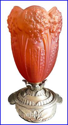 Lampe veilleuse tulipe Art Déco aux hortensias HETTIER-VINCENT & MULLER