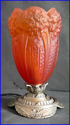 Lampe veilleuse tulipe Art Déco aux hortensias HETTIER-VINCENT & MULLER