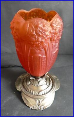 Lampe veilleuse tulipe Art Déco aux hortensias HETTIER-VINCENT & MULLER