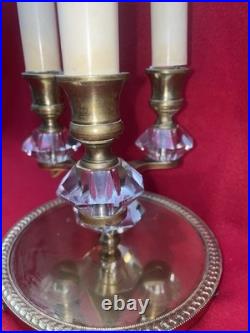 Lampe vintage 3 feux laiton verre facetté miroir style Art Déco 1950