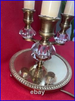Lampe vintage 3 feux laiton verre facetté miroir style Art Déco 1950