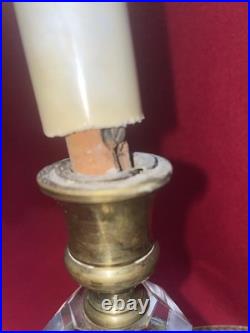 Lampe vintage 3 feux laiton verre facetté miroir style Art Déco 1950