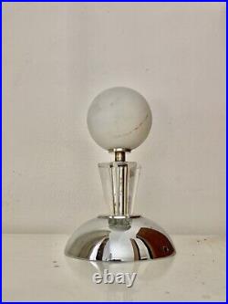 Lampe vintage art deco moderniste acier chrome cristal Dlg Adnet Desny Stilnovo