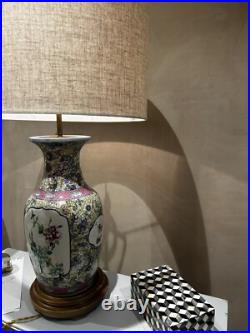 Lampe vintage porcelaine de limoge Signé piétement métal -Années 60 Style Longwy