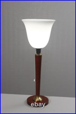 Lampe vintage type Mazda bois laiton & opaline Design Art Déco