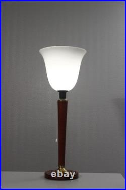 Lampe vintage type Mazda bois laiton & opaline Design Art Déco