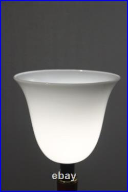 Lampe vintage type Mazda bois laiton & opaline Design Art Déco