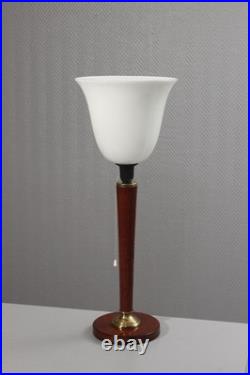 Lampe vintage type Mazda bois laiton & opaline Design Art Déco