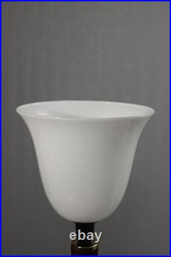 Lampe vintage type Mazda bois laiton & opaline Design Art Déco