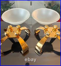 Lampes Art Déco Paire de Luminaires de Colonnes Bronze et Verre Dépoli