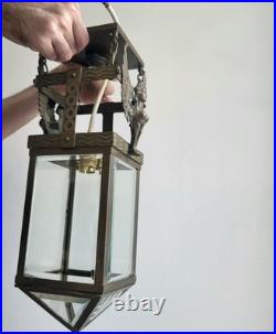 Lanterne de Vestibule Lampe Avec Sphinges en Laiton et Verre Biseauté Électrifié