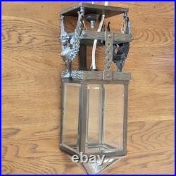 Lanterne de Vestibule Lampe Avec Sphinges en Laiton et Verre Biseauté Électrifié