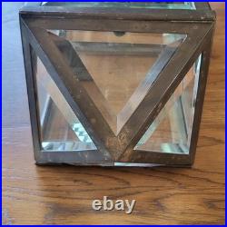 Lanterne de Vestibule Lampe Avec Sphinges en Laiton et Verre Biseauté Électrifié