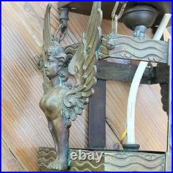 Lanterne de Vestibule Lampe Avec Sphinges en Laiton et Verre Biseauté Électrifié