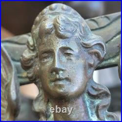 Lanterne de Vestibule Lampe Avec Sphinges en Laiton et Verre Biseauté Électrifié