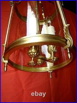 Lanterne de vestibule bronze et laiton à 3 lampes et verre cylindrique