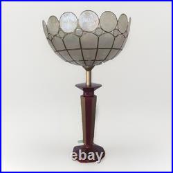 Le Dauphin Lampe Vintage Céramique Bordeau Et Or Et Abat Jour Nacre Art Deco