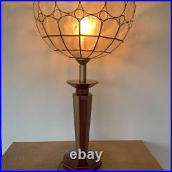 Le Dauphin Lampe Vintage Céramique Bordeau Et Or Et Abat Jour Nacre Art Deco