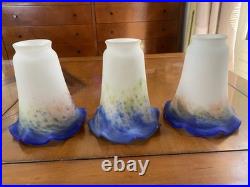 Lot 3 Tulipes pâte de verre le verre Français lustre lampe art deco antiquité