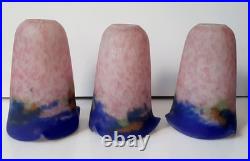 Lot De 3 Tulipes Muller Freres Luneville Verre Marmoreen Lustre Lampe Art Deco